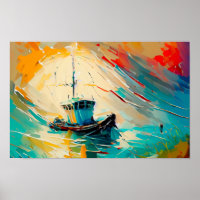 Abstract Painting of Shrimp Boat in a large wave.