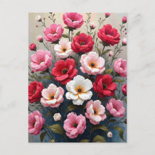 Abstract painting of stylized flowers postcard