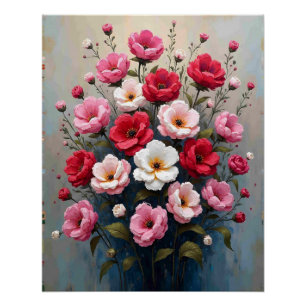 Abstract painting of stylized flowers poster