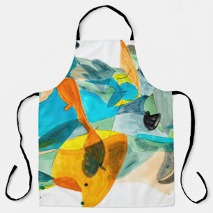  abstract painting on paper with vibrant colors, s apron