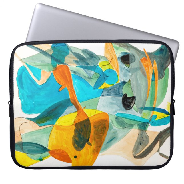  abstract painting on paper with vibrant colours,  laptop sleeve (Front)
