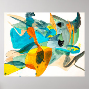 abstract painting on paper with vibrant colours, poster