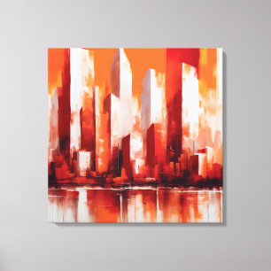 Abstract painting red and orange city canvas print