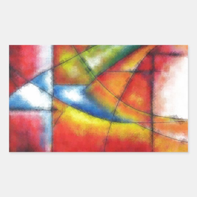 abstract painting red yellow green blue rectangular sticker (Front)