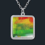 Abstract Painting Silver Plated Necklace<br><div class="desc">Abstract painting in red,  green and yellow</div>