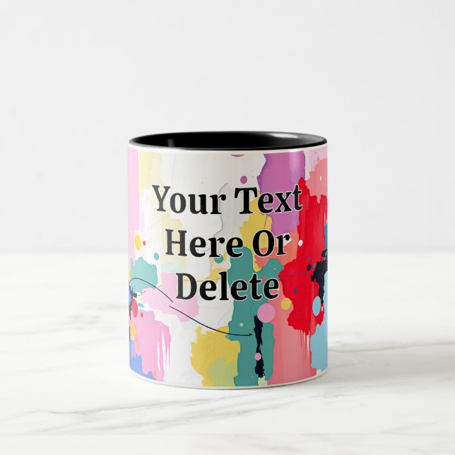 Abstract Painting Spatters/Drips, Your Message Two-Tone Coffee Mug (Center)