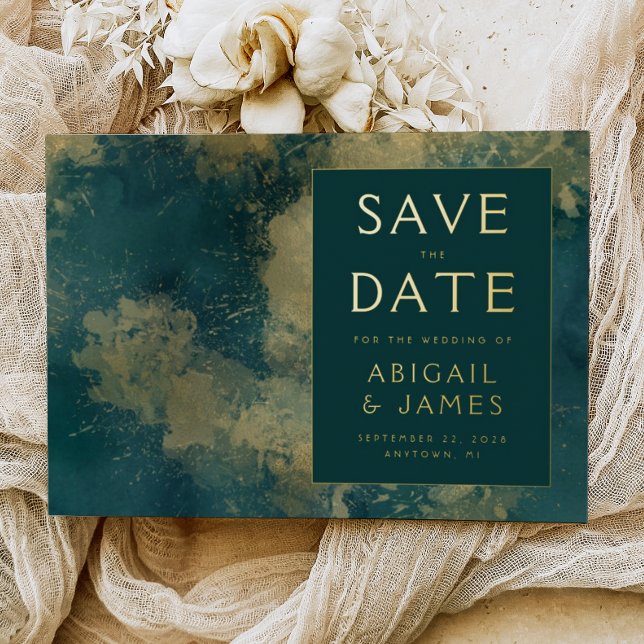 Abstract Painting Teal Gold Wedding Save the Date (Creator Uploaded)
