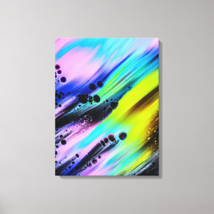 Abstract Painting, Teal, Pink, Black, Yellow Green Canvas Print
