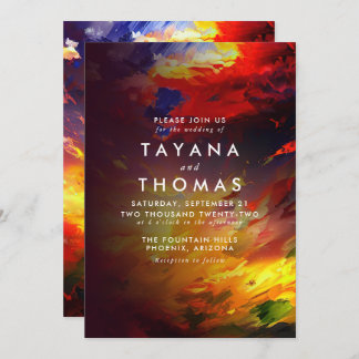 Abstract painting with a colourful sky. Wedding Invitation