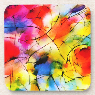 Abstract painting with rainbow colours coaster