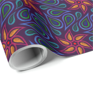 Abstract paisley flowers colourful drawing pattern wrapping paper