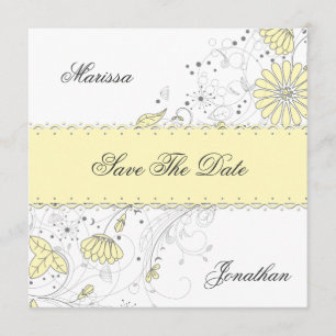 Abstract Pale Yellow Grey Flowers Save The Date