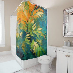 Abstract Palm Burst – Tropical Energy in Motion Shower Curtain