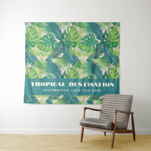 Abstract Palm Leaf Pattern custom text Tapestry