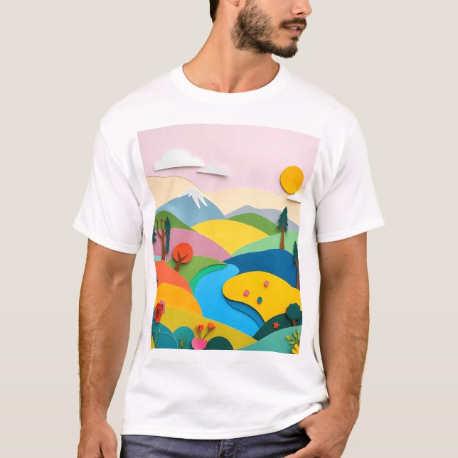 Abstract Paper Collage Landscape T-Shirt (Front)