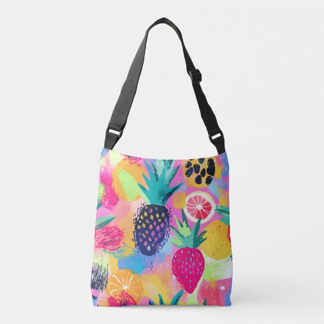Abstract Paradise Tropical Fruit Fiesta Crossbody Bag (Front)