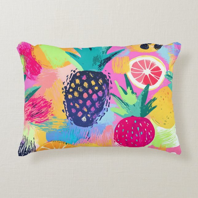 Abstract Paradise Tropical Fruit Fiesta Decorative Cushion (Front)