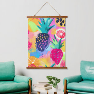 Abstract Paradise Tropical Fruit Fiesta Hanging Tapestry