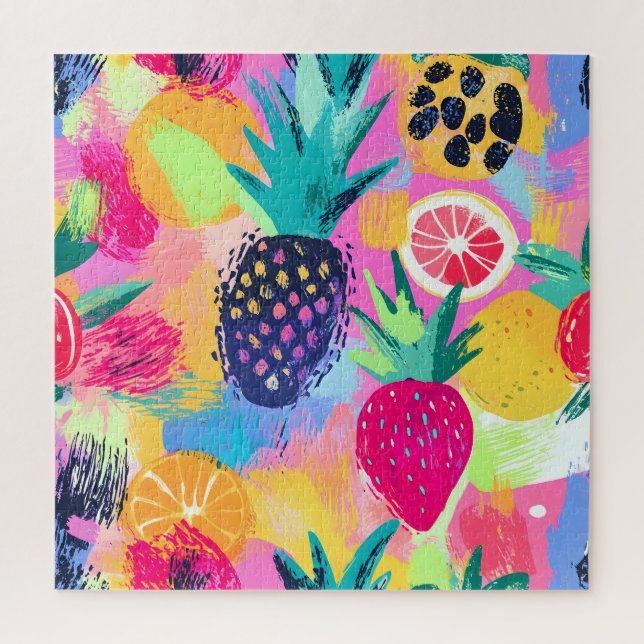Abstract Paradise Tropical Fruit Fiesta Jigsaw Puzzle (Vertical)