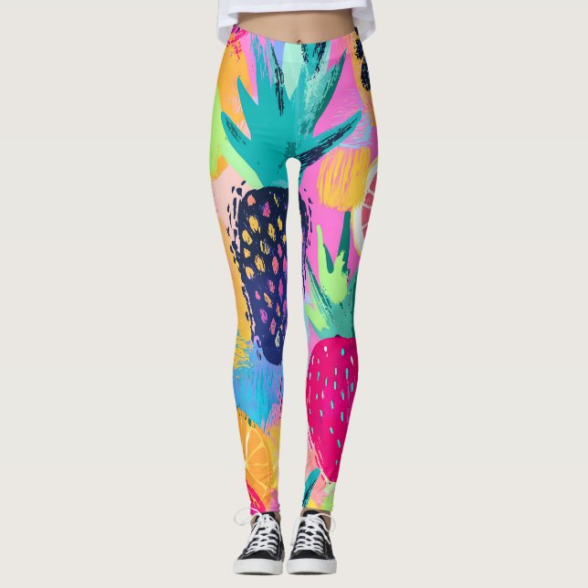 Abstract Paradise Tropical Fruit Fiesta Leggings (Front)