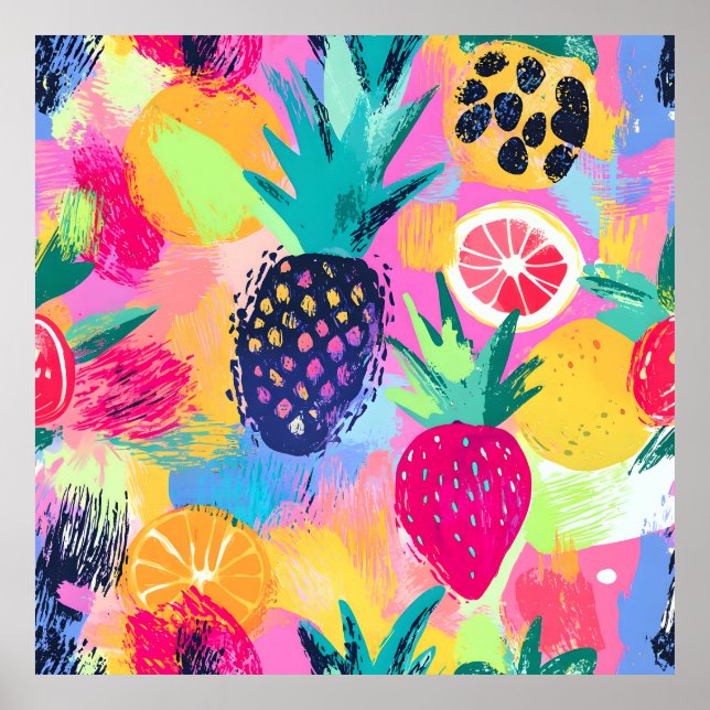 Abstract Paradise Tropical Fruit Fiesta Poster (Front)