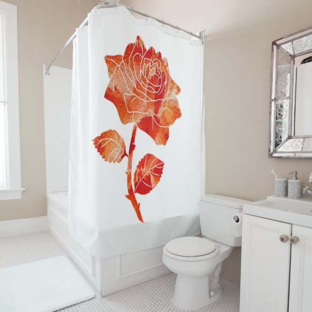 Abstract pasionate coral orange rose flower  shower curtain (In Situ)