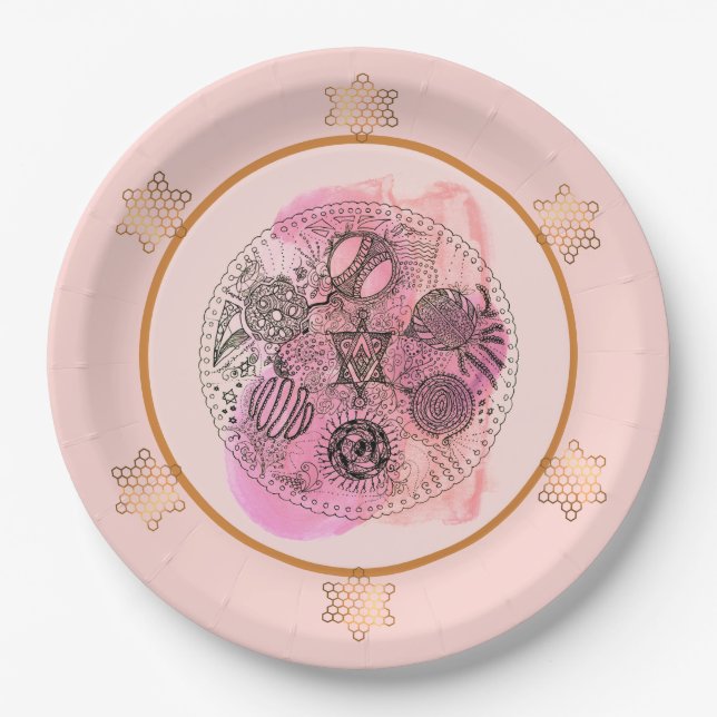 Abstract Passover Seder Plate Paper Plates  (Front)