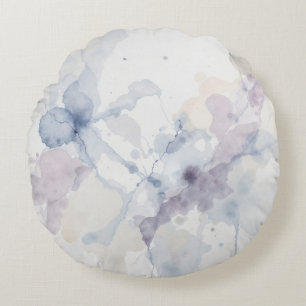 Abstract Pastel Blue and Purple Fluid Ink Splatter Round Cushion