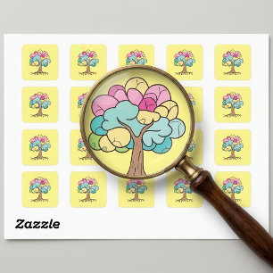 Abstract Pastel Brain Tree Art Print Square Sticker