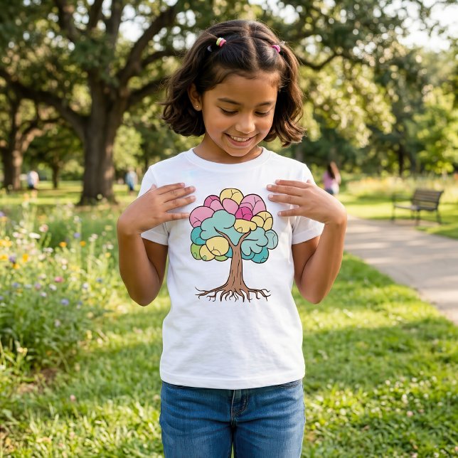 Abstract Pastel Brain Tree Art Print T-Shirt (Abstract Pastel Brain Tree Art Print. Girl Basic White T-Shirt )