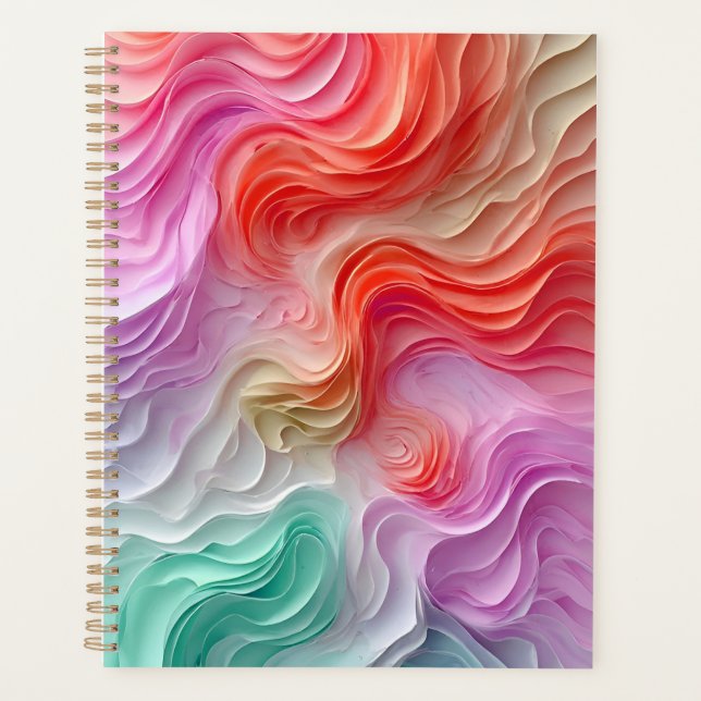 Abstract Pastel Coloured Waves Planner (Front)