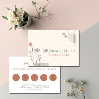 Abstract Pastel Design: Modern Florals & Geometry Loyalty Card