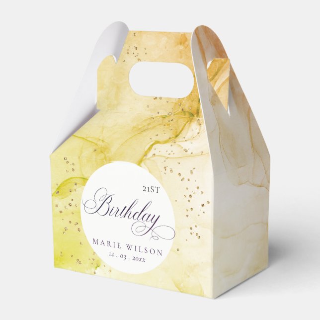 Abstract Pastel Earthy Lime Green Any Age Birthday Favour Box (Back Side)