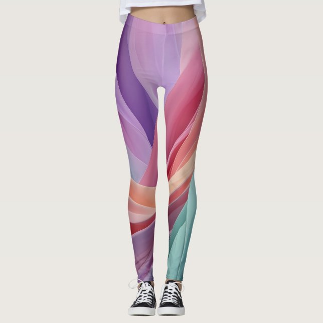 Abstract Pastel Fabric Waves  Leggings (Front)