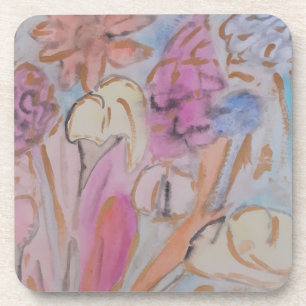 Abstract Pastel Floral Ceramic Plastic Coaster