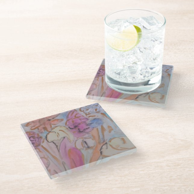 Abstract Pastel Floral  Glass Coaster (Angled)
