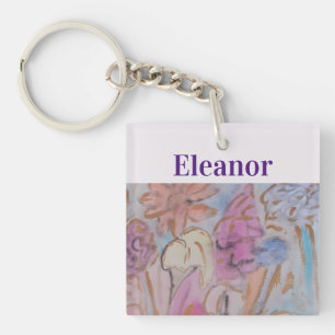 Abstract Pastel Floral Personalised  Key Ring