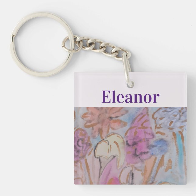 Abstract Pastel Floral Personalized  Key Ring (Front)