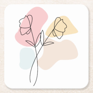 Abstract Pastel Floral Square Paper Coaster