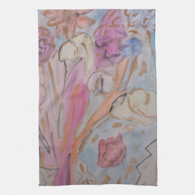 Abstract Pastel Floral Tea Towel (Vertical)