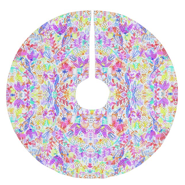 Abstract pastel flowers brushed polyester tree skirt (Front)
