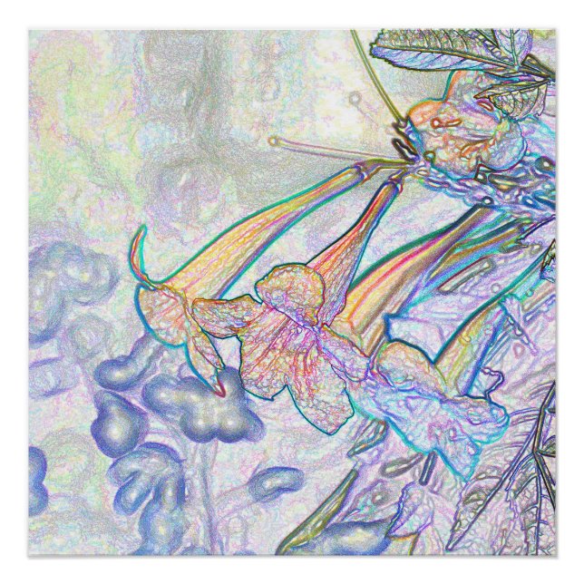 Abstract Pastel Flowers Drawing Poster (Front)