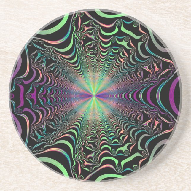 Abstract Pastel Fractal Web Sandstone Coaster (Front)