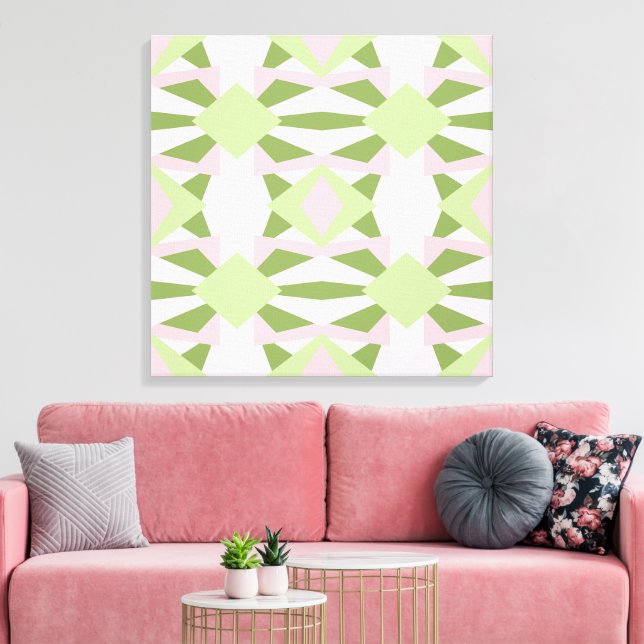 Abstract Pastel Green And Pink Geometric Pattern Canvas Print (Insitu(LivingRoom))