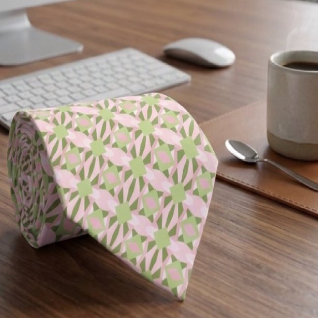 Abstract Pastel Green And Pink Geometric Pattern Tie (Creator Uploaded)