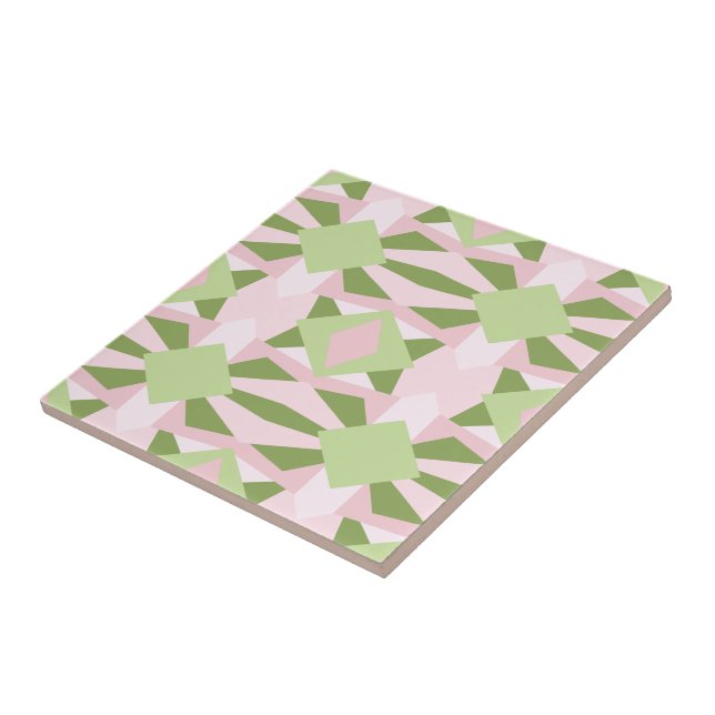 Abstract Pastel Green And Pink Geometric Pattern Tile (Side)
