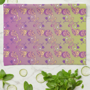 Abstract Pastel Green and Pink Paisley Floral Tea Towel