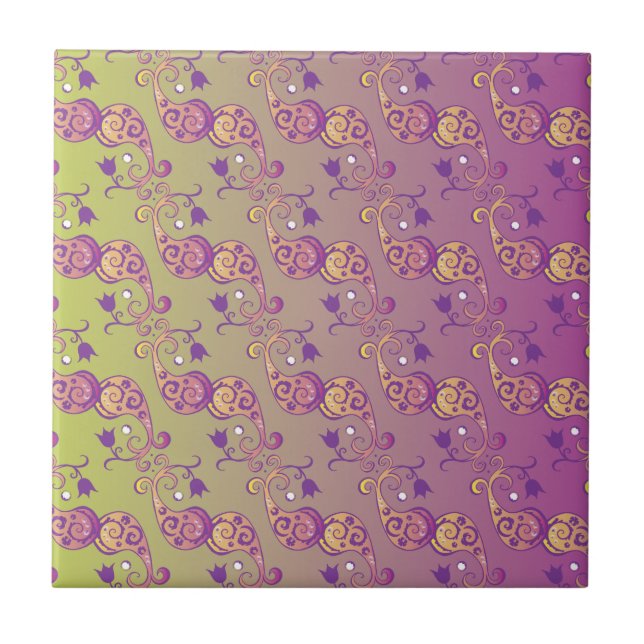 Abstract Pastel Green and Pink Paisley Floral Tile (Front)
