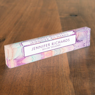 Abstract Pastel Ink Pattern Personalized Nameplate