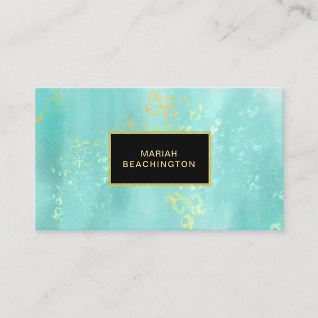 *~* Abstract Pastel Mint Aqua Gold Glitter Dust Business Card (Front)